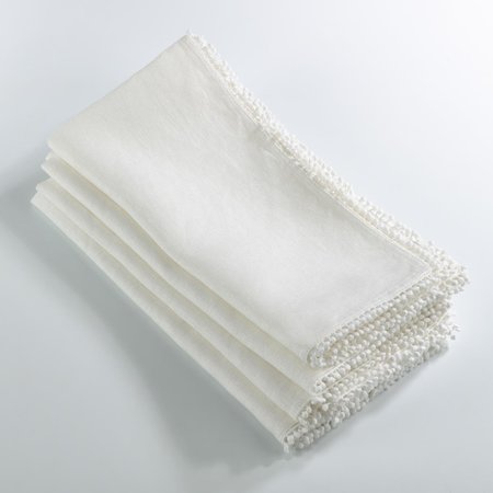 SARO LIFESTYLE SARO  16 x 72 in. Rectangle Pompom Design Table Runner  Ivory 15062.I1672B